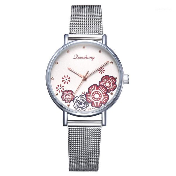 

luxury watch women fashion flowers silver mesh quartz wrist watches for casual gifts ladies zegarek damski wristwatches, Slivery;brown