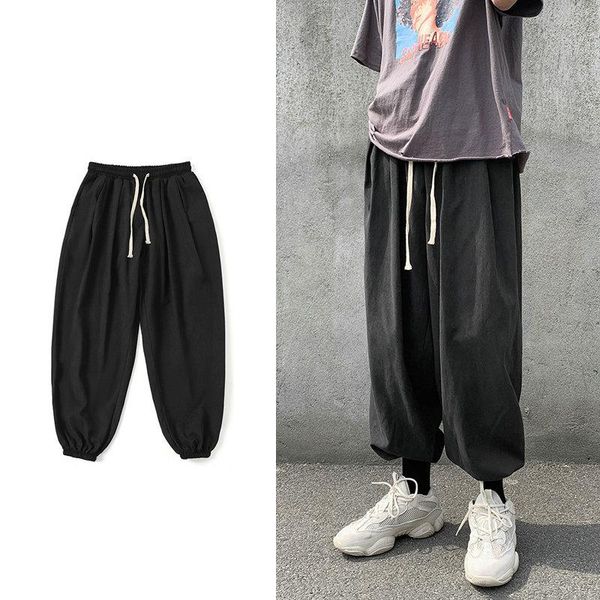 

men's pants summer casual joggers men streetwear jogging harem for man 2021 fashion ankle-length sweatpants, Black
