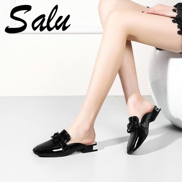 

salu 2021 fashion sandals women summer low heel rivets red shoes black woman female