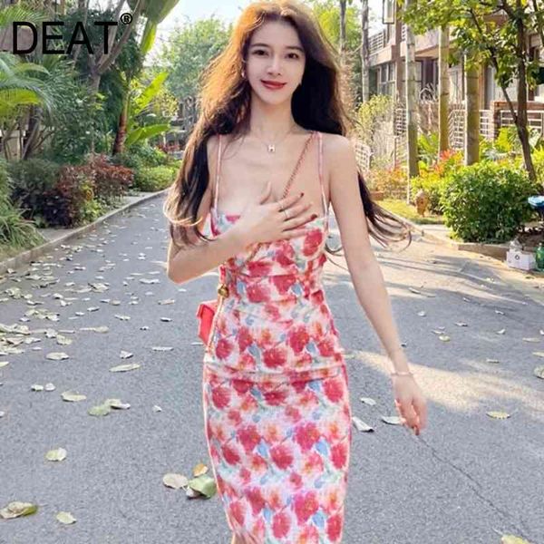 

[deat] summer fashion women printed vintage styles straps florel printed slim high waist hips dress wr864111l 210428, Black;gray