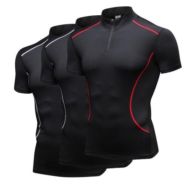 

running jerseys men sports t-shirt round neck sleeve fast drying stretch solid color short gym outdoor fitness comfortable, Black;blue