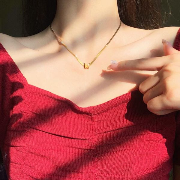 

pendant necklaces stainless steel choker necklace for women snake chain butterfly on the neck jewelry, Silver