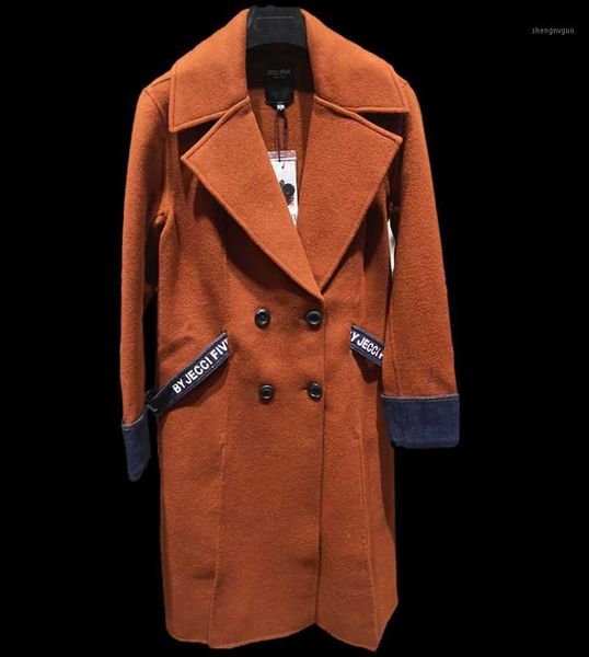 

women's wool & blends winter 2021 lapel double-breasted midlength double-sided tweed jacket, Black