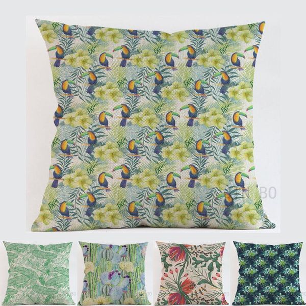 

cushion/decorative pillow tropical plants painting green leaves cactus 45*45cm square linen case cushion cover sofa cushions