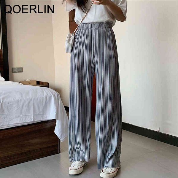 

pants elastic waist pleated wide leg trouser women summer fashion streetwear loose casual black long pants female fits 5xl, Black;white