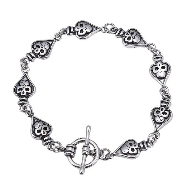 

link, chain trendy punk spades skull bangles & bracelets for men stainless steel charm gothic jewelry male gs0027, Black