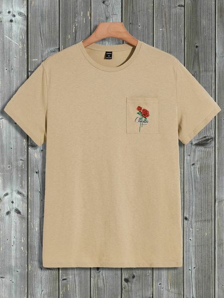 

men letter & floral print patched pocket tee c3td#, White;black