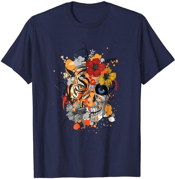 

tiger flower skull day of the dead mexican pattern t shirt size s-5xl, White;black
