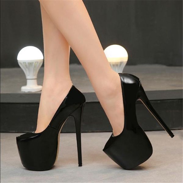 

dress shoes candy color women spring autumn wedding round toe woman pumps platform very high heel 18cm ladies stilettos, Black