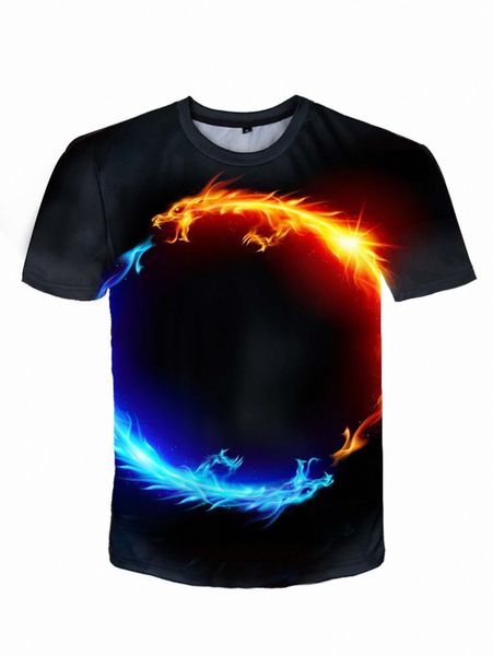 

men dragon print crew neck tee v1qz#, White;black