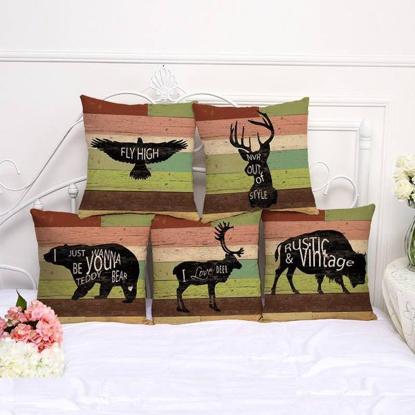 

abstract letter eagle deer bear pattern cushion cover cotton linen decorative pillowcase chair seat 45x45cm pillow a1117 cushion/decorative