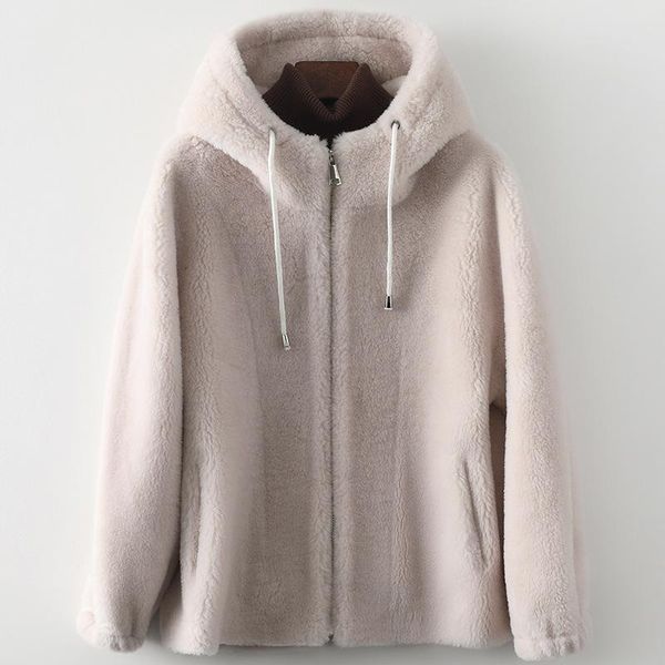 

women's fur & faux 2021 autumn and winter wool jacket fashion hooded 100% short coat large size, Black