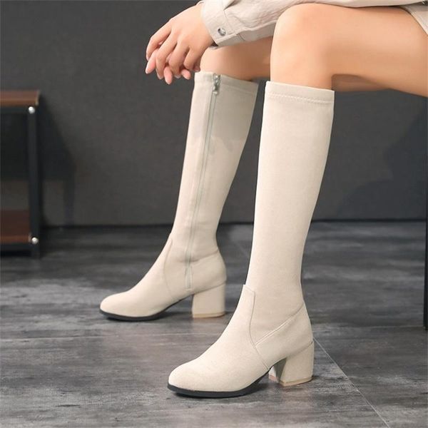 

boots 40-48 women's fashion solid color warm side zipper thick heel, Black