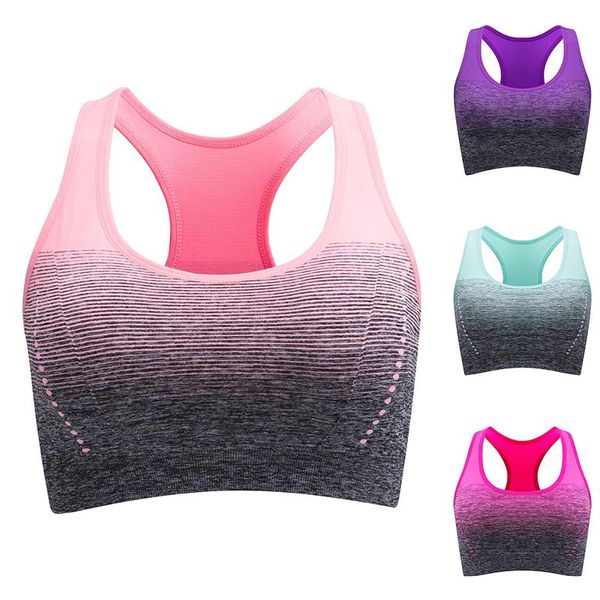 

sports bra high stretch breathable fitness women padded for running yoga gym seamless crop gradient sport s-xl clothing, White;black