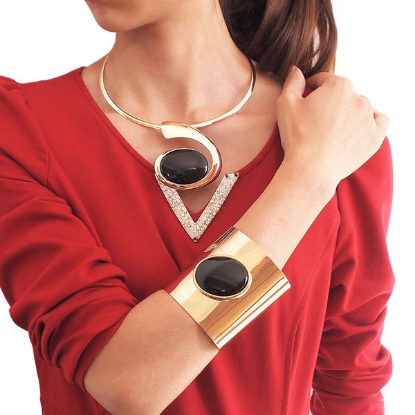 

jewelry sets fashion big resin torques cuff bracelet set necklace alloy statement necklaces for women wedding party uken, Black