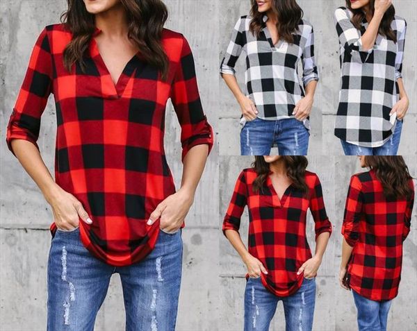 

plaid printed loose women blouses plus size clothing femme blusas, White