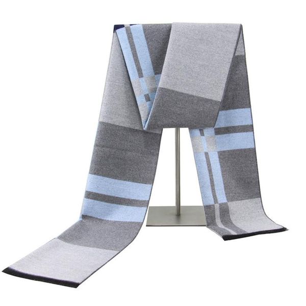 

scarves plaid with sky blue strips thick soft warm long men scarf imitation cashmere shawl wrap 30*180cm christmas gift, Blue;gray