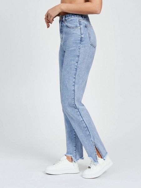 

tall high waist slit raw hem jeans n2j7#, Blue