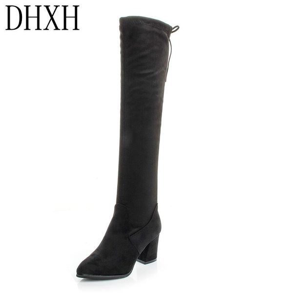 

boots high-heeled women over the knee thick heel 2021 autumn and winter high-rise skinny leg stretch, Black