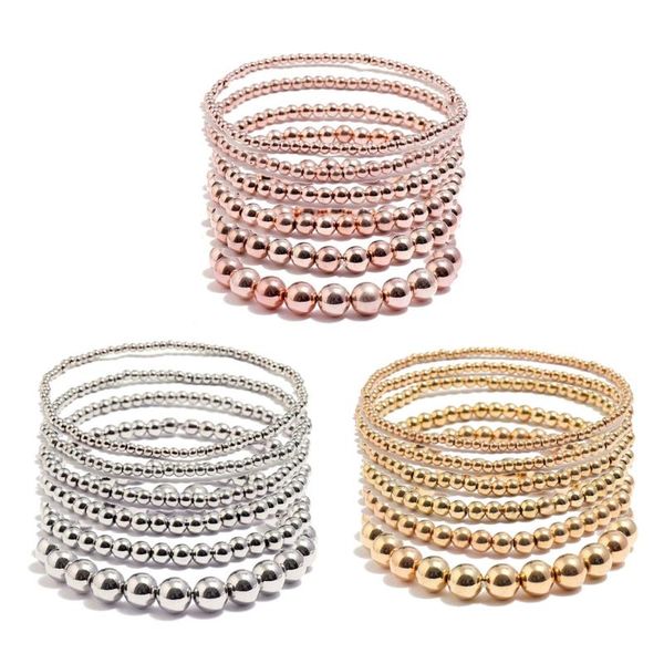 

charm bracelets 6 pcs retro simple round beads elastic stretch beaded bangles for women girl teen jewery gifts, Golden;silver
