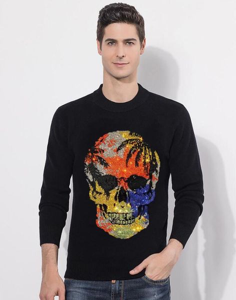 

brand ncasual rhinestone pullover men sweater clothing pull fashion male knitwear, White;black