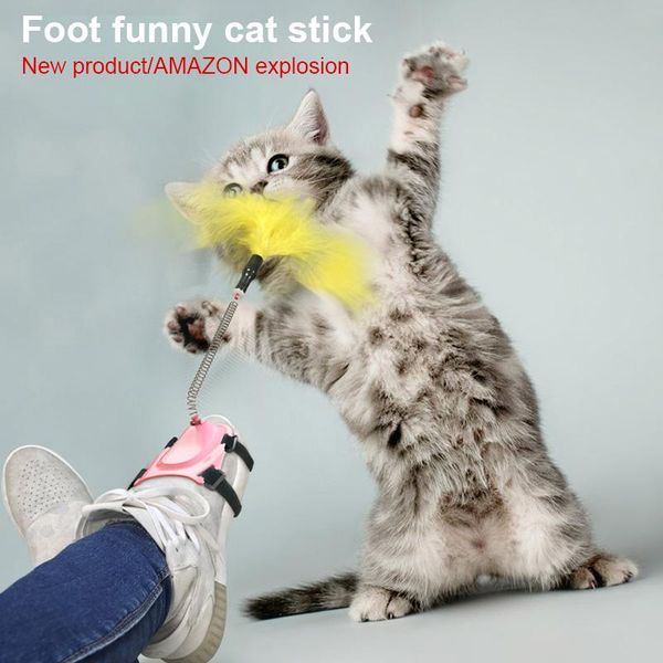 

foot funny pets stick interactive toys spring teaser cat feather plastic multifunctional pet accessories
