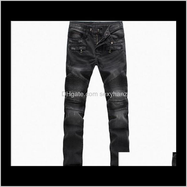 Bekleidung Bekleidung Drop Lieferung 2021 Großhandel Bp Herren Runway Biker Slim Stratch Washed Denim Kniefalten Herren High Fashion Moto Punk Jeans D4