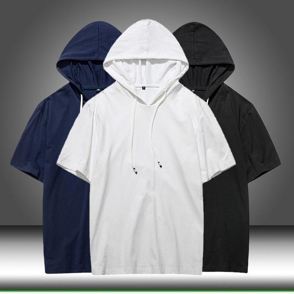 

men's t-shirts summer men tshirt casual solid loose hooded tees shirts male sportswear hoodie short sleeve mens t-shirt clot, White;black