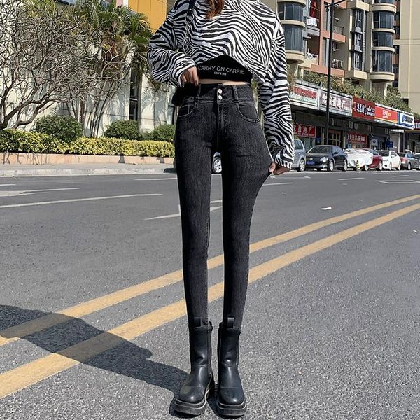 

women's jeans for women mom blue gray black woman high elastic plus size stretch female washed denim skinny pencil pants