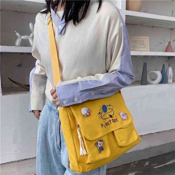 

korean planet print shoulder canvas bag for women 2021 multiple pockets messenger girls crossbody bags bolso