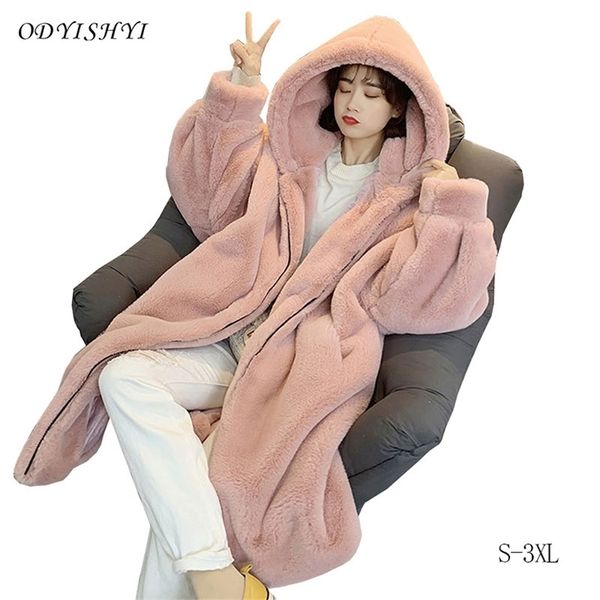 

winter women parka faux fur coat plus size loose long overcoat female hooded jacket fashion warm outwear thick oversize 211220, Black