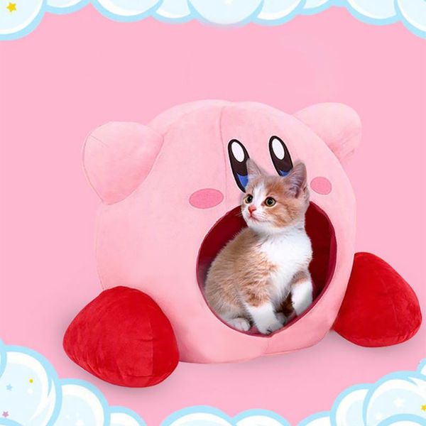 

cute sweet cat basket bed soft pink nesk pet house for kitten cave hut sleeping home kennel indoor small dog puppy kennels & pens