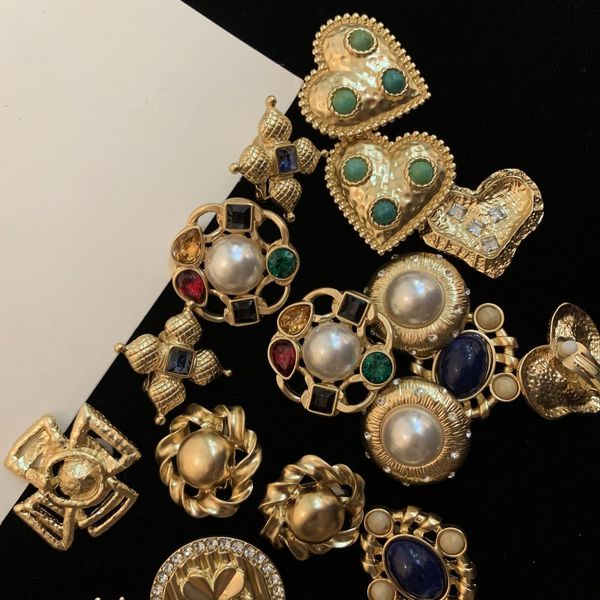 

vintage medieval foggy golden harbor style metal inlaid color earrings pierced clip