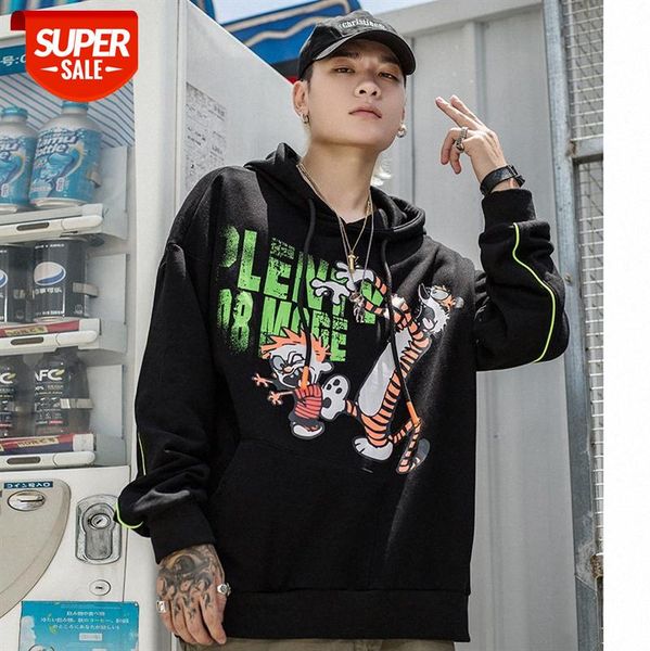 

original national tide street sweater loose multicolor tiger letter print hooded couples men and women #fh8e, Black
