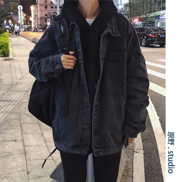 Homens Casacos Homens Denim Solta Streetwear Mens Jean Outwear Outono Outono Retro Estilo Coreano Moda Sólido