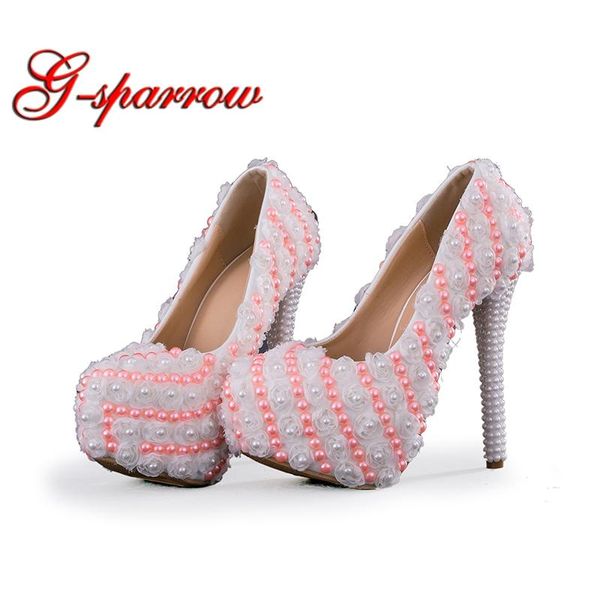 

princess high heels white lace wedding bridal dress shoes pink pearl ceremony pumps bridesmaid big size 43 45, Black