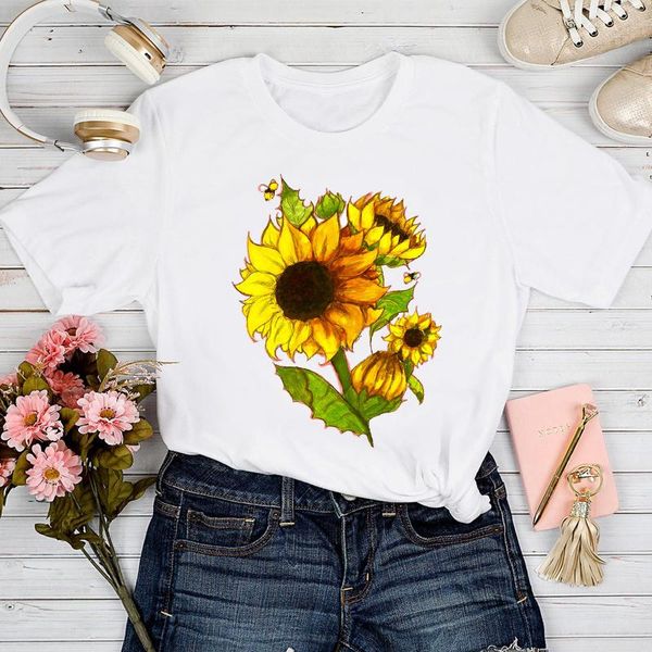 

women's t-shirt t-shirts women sunflower floral 2021 90s cute fashion spring summer tshirt lady graphic female print clothes tee, White