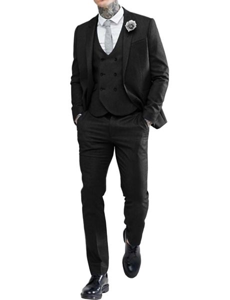 

men's suits & blazers 3 piece suit slim fit formal 2 button wedding jacket vest pants set, White;black