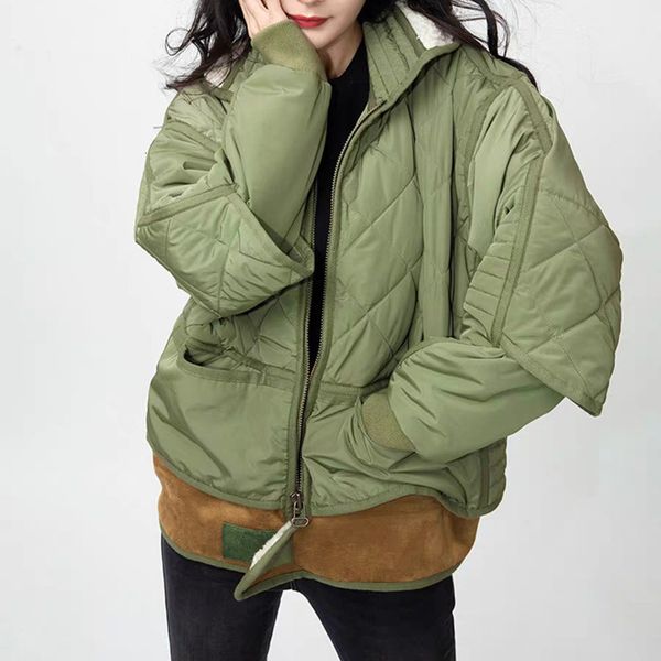 

downs women loose coat hooded zipper autumn winter jacket with pockets, Black
