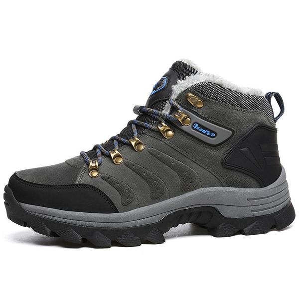 

boots outdoor warm men winter suede leather snow fur plush shoes for lace up plus size 37-47, Black