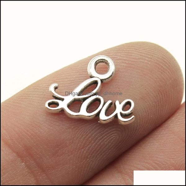 Charms jewelhings descobertas componentes wysiwyg 20pcs 13x10mm Antique Sier Color Love Word Charm Small Tiny para fazer entrega de queda 2021 1BGXK