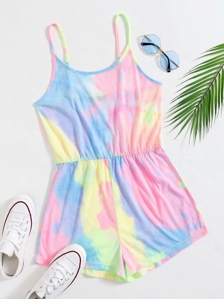 

tie dye cami romper k9vp#, White