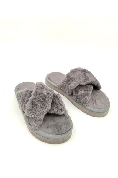

slippers women's gray home slipper plush, Black