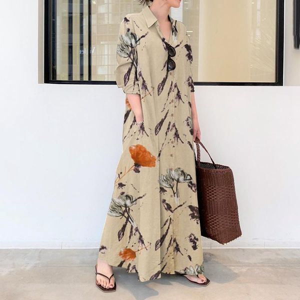 

casual dresses lugentolo shirt dress women summer fashion plus size single-breasted lapel loose waist cotton and linen retro for, Black;gray