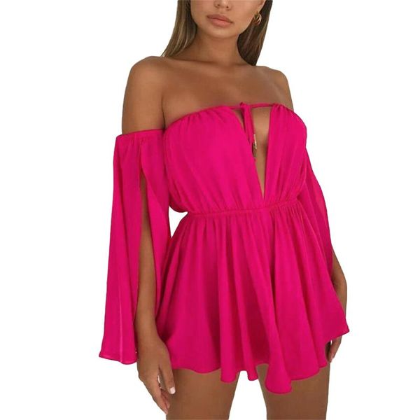 

casual dresses 2021 women off-shoulder dress adults tie-up solid color boat neck slit sleeve, Black;gray