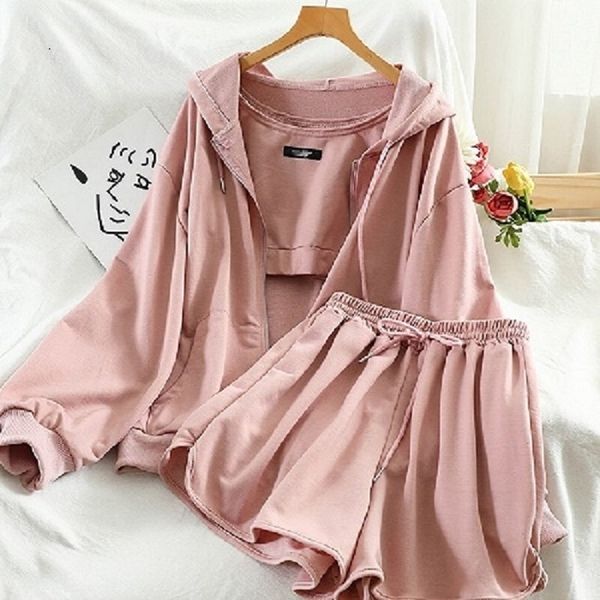 

sports vest, hooded sweater, straight tube short pants, casual women's three piece suit, Black