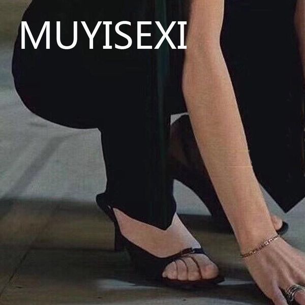 

sandals genuine leather peep toe 6.5cm high heels buckle decorations back strap mature lady party streetwear wmn24 muyisexi, Black