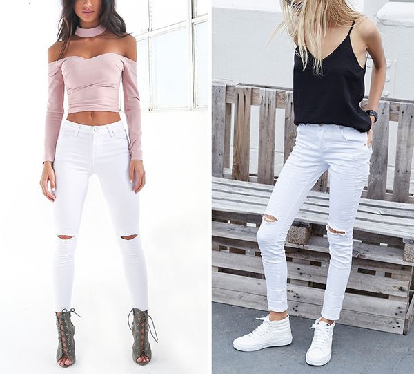 

women's jeans 022537 summer style white hole ripped jeans women jeggings cool denim high waist pants capris female ny black casual, Blue