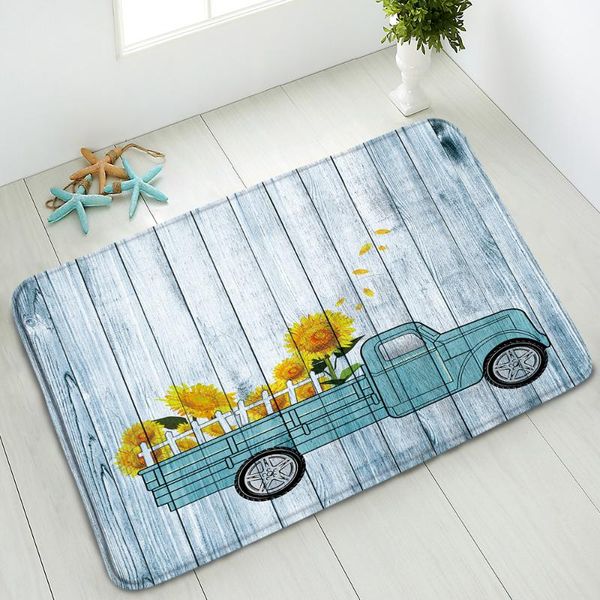 

bath mats sunflower truck mat flowers retro wooden board non-slip living room bedroom kitchen doormat carpet foot pad washable