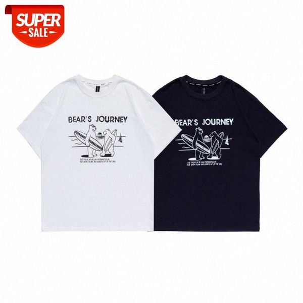 

mansclot surfing bear print round neck short sleeve t-shirt men's half #v03j, White;black